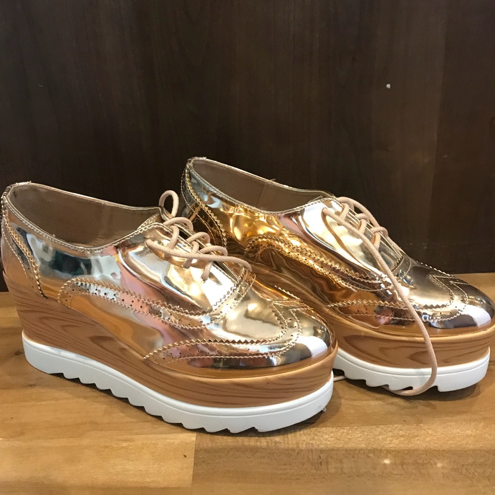 Metallic, gold, platform shoes.